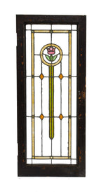 c. 1920's original american prairie style interior residential leaded art glass casement window with medallion containing a floral motif