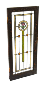 single chicago prairie school style leaded art glass interior residential casement window with original darkly stained wood sash frame
