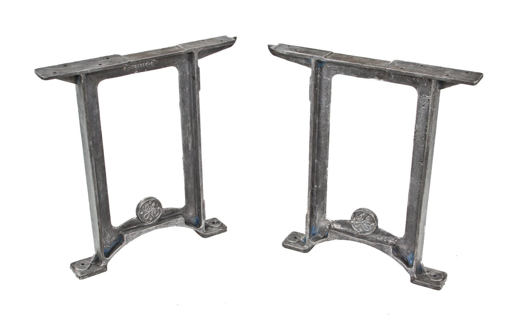 matching set of original c. 1930's rare antique american industrial factory machine shop bases with "ge" monogrammed logos