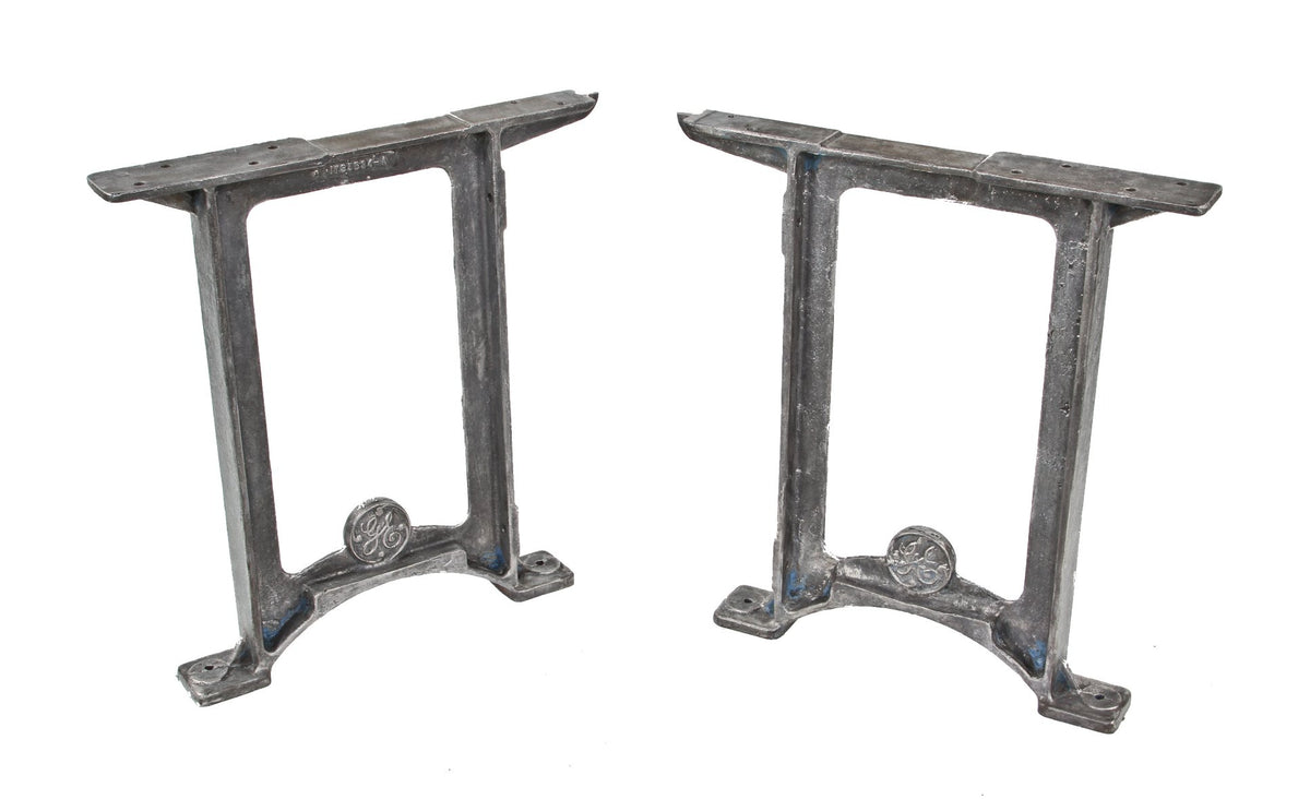 matching set of original c. 1930's rare antique american industrial factory machine shop bases with "ge" monogrammed logos
