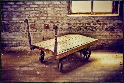 single refinished original late 19th century antique american industrial burhop warehouse oak wood and cast iron mobile furniture cart