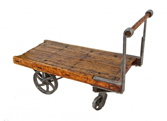 original late 19th century lightly refinished american antique industrial towsley oak wood burhop factory furniture cart with durable cast iron casters