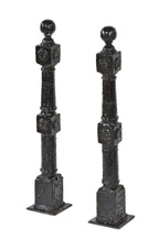 matching set of original 19th century antique american ornamental cast iron exterior black enameled residential newel posts