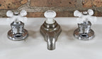 all original and intact interior residential freestanding white glazed vitreous porcelain or china lavatory pedestal sink with flared base