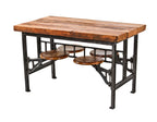two of two original early 1920's american industrial refinished cast iron swing-out seat factory lunch table with maple wood seats