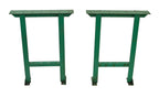 two matching original solid and sturdy "factory green" enameled reinforced angled iron pollard workbench bases