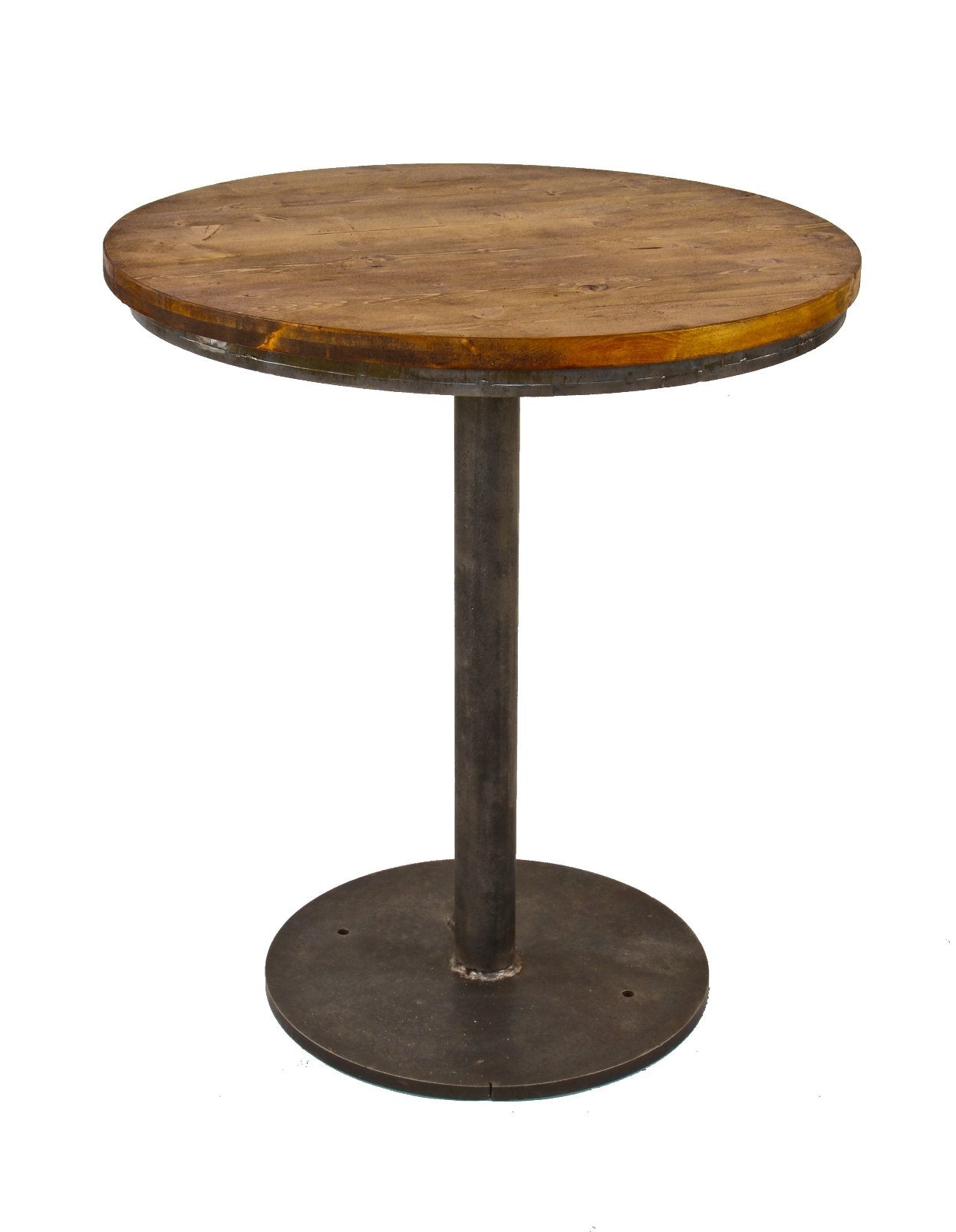 repurposed c. 1940's american industrial custom-built factory machine shop circular-shaped stationary welding table with newly added pine wood top