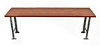 strongly built c. 1940's all welded joint angled iron american industrial repurposed dining room table with newly added solid pine wood top