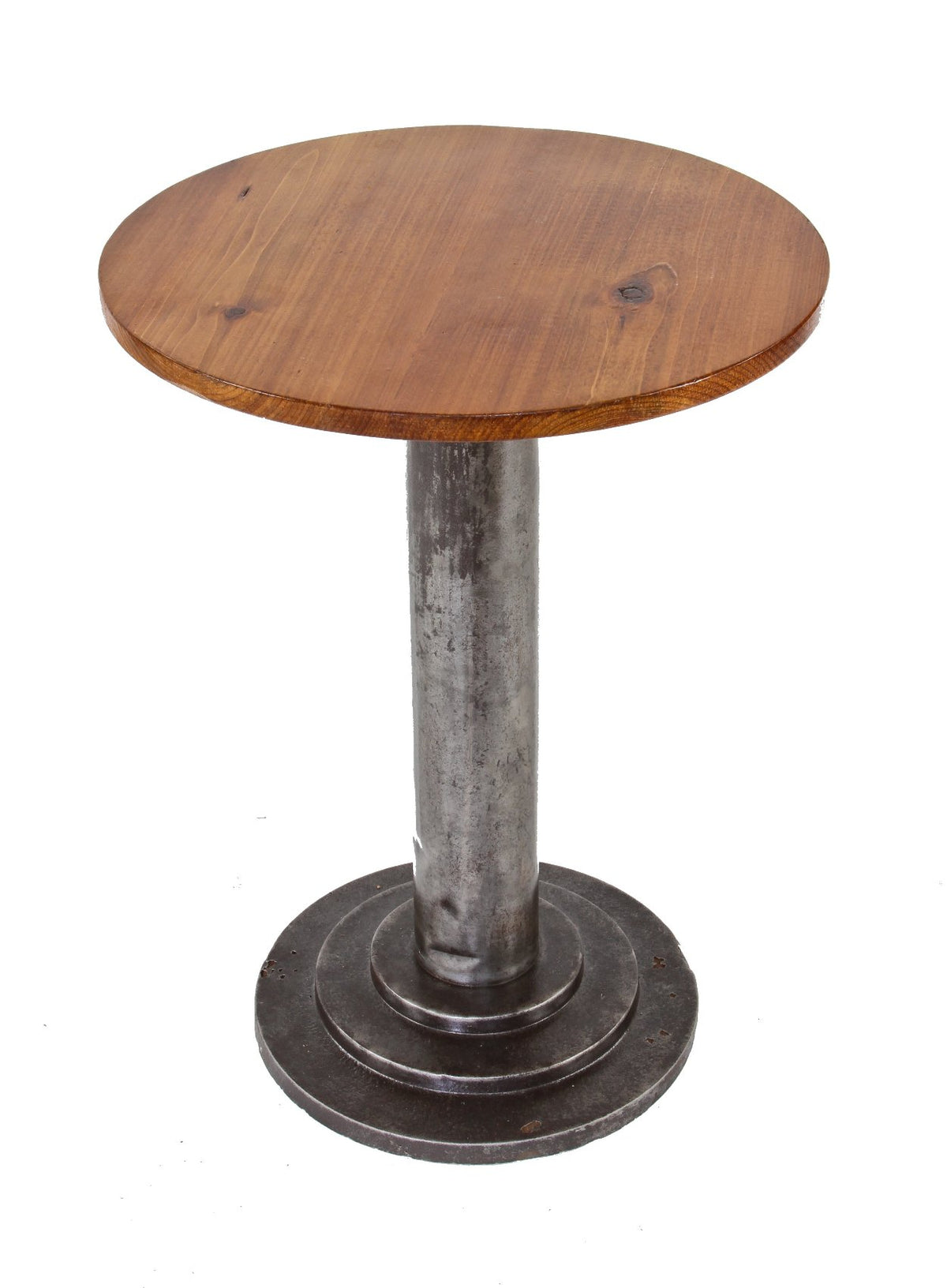 reconfigured c. 1930's american machine age art deco style occasional table with weighted cast iron "stepped" profile base