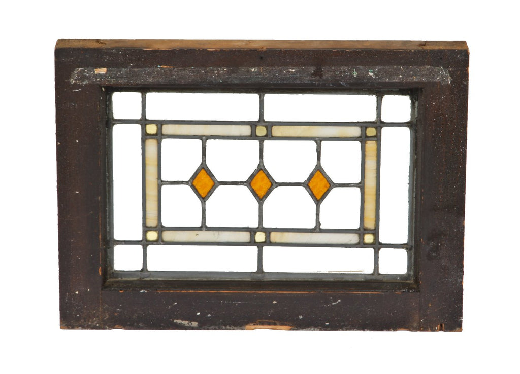 c. 1920's original and intact antique american prairie school style diminutive leaded art glass residential window with gold-leaf flash glass