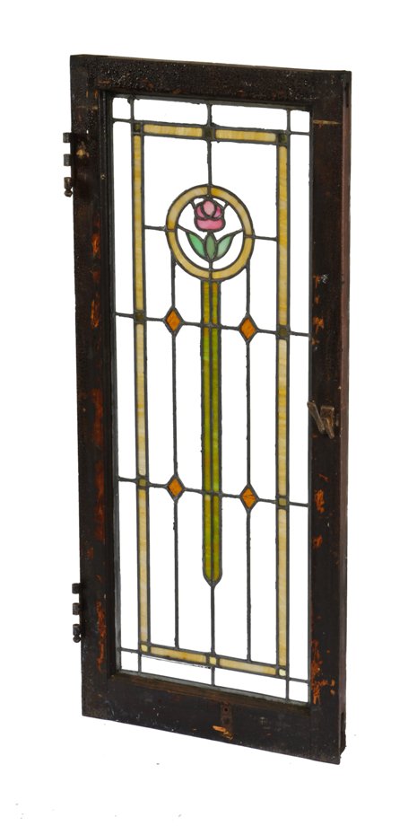 original c. 1925 completely intact long and narrow interior residential chicago bungalow leaded art glass prairie style window