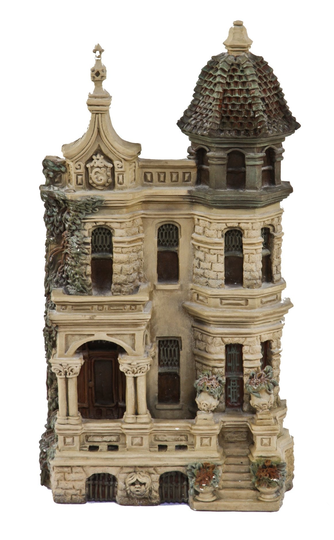 finely crafted original and signed american "zani" freestanding ceramic sculpture depicting a chicago "graystone" residence