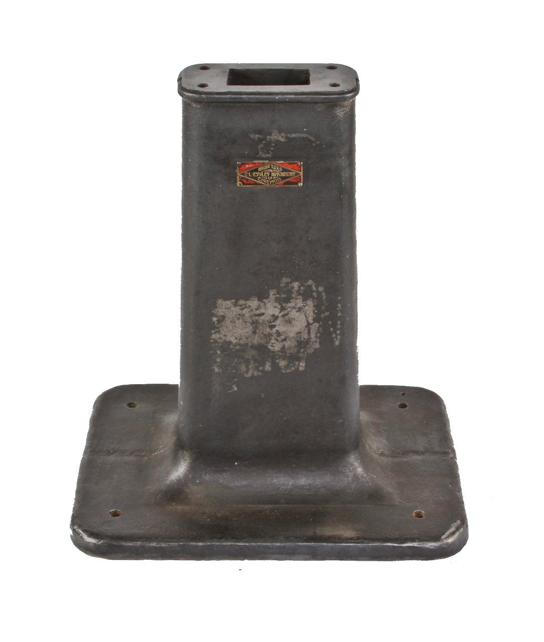 early 20th century antique american industrial solid cast iron factory machine shop grinder pedestal base with brushed metal finish