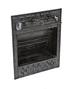 c. 1895-1900 original antique american black enameled cast iron interior residential fireplace gas insert with ornamental ash grate
