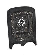 19th century american victorian era black enameled ornamental cast iron interior residential coal or wood burning fireplace summer cover