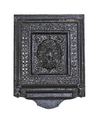early 1870's antique american victorian era ornamental cast iron interior residential fireplace summer cover with black paint finish