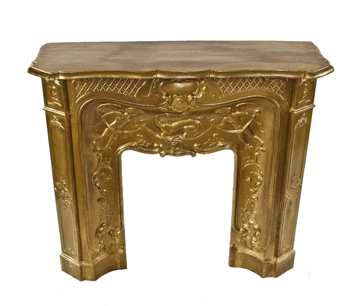 all original 19th century ornamental louis xv or french rococo style metallic gold enameled cast iron chicago mansion fireplace mantel