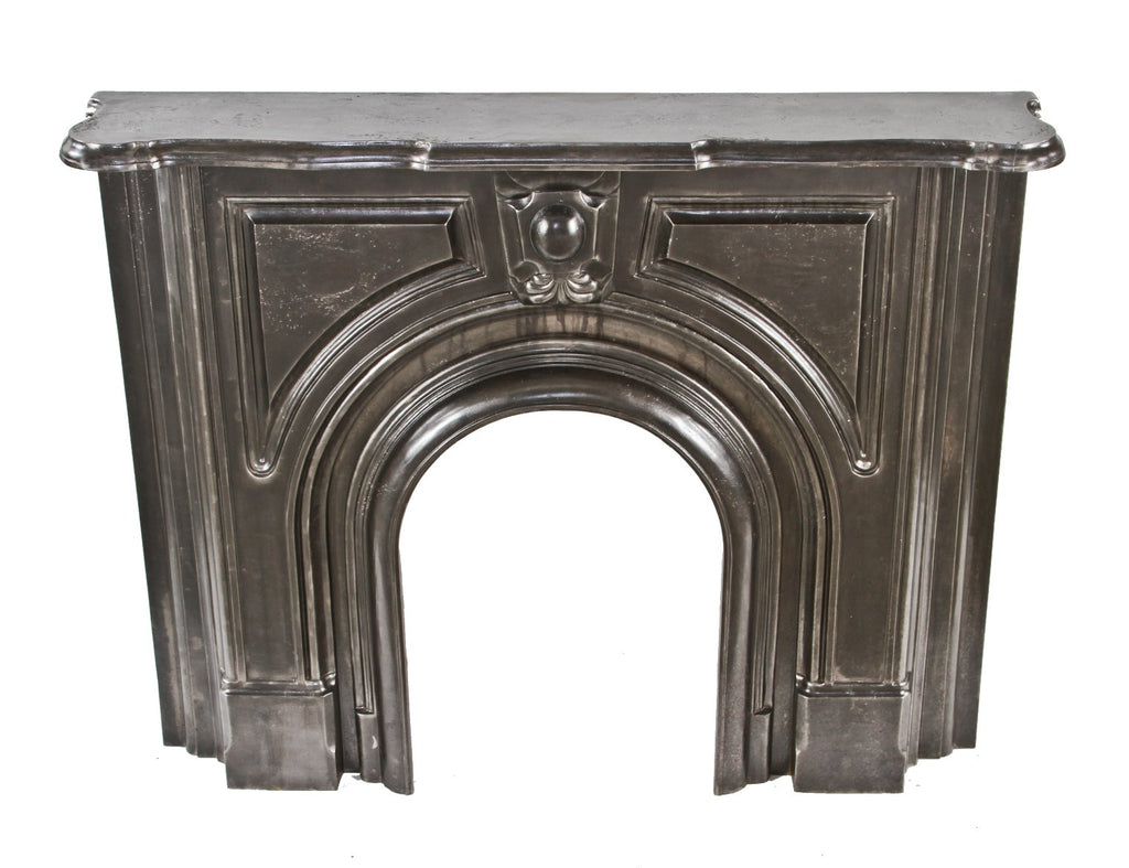 completely refinished brushed ornamental cast iron 19th century american victorian era interior residential fireplace mantel with original shelf