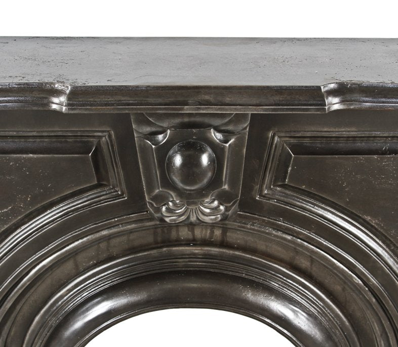 completely refinished brushed ornamental cast iron 19th century american victorian era interior residential fireplace mantel with original shelf