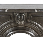 completely refinished brushed ornamental cast iron 19th century american victorian era interior residential fireplace mantel with original shelf