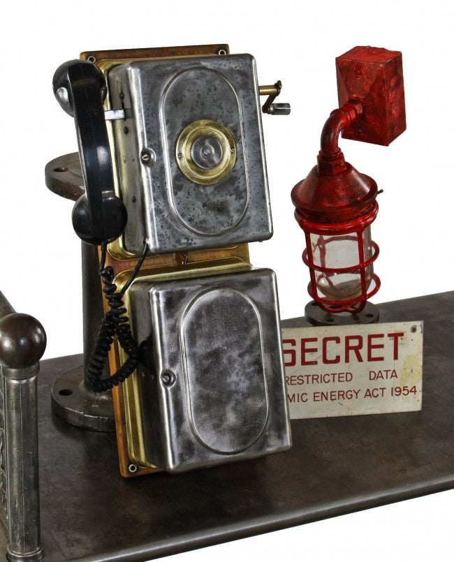 unique late 1930's refinished antique american industrial chicago power substation wall-mount crank handle monophone with black bakelite handset