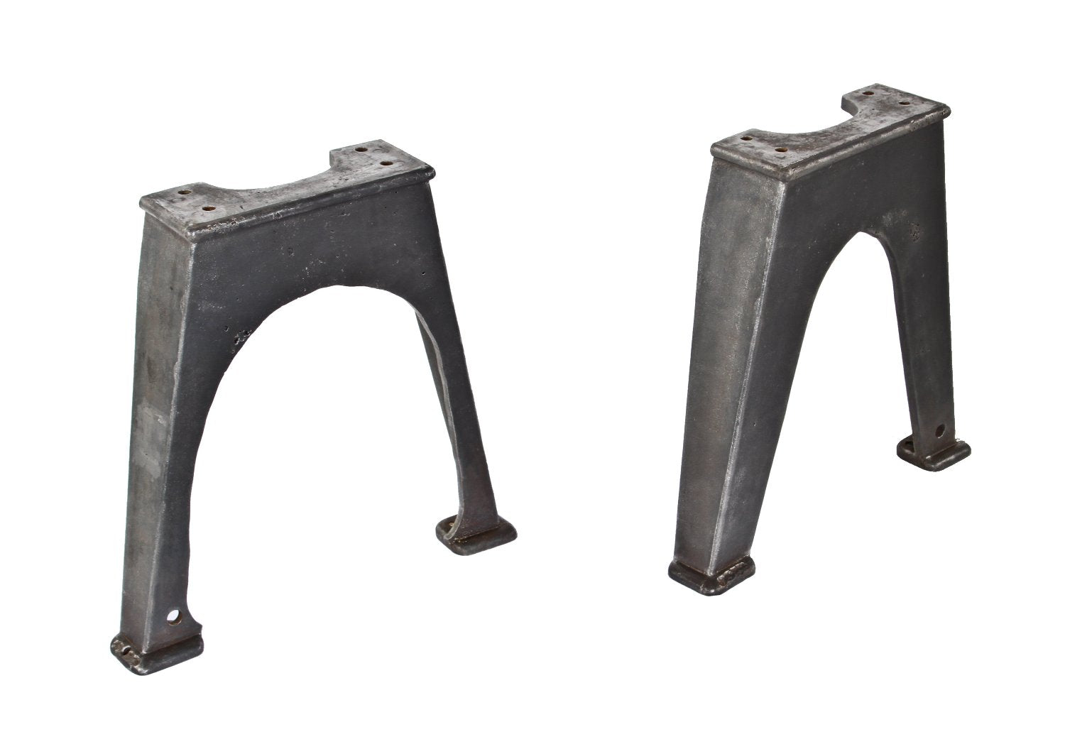 set of original early 20th century refinished american industrial cast iron factory machine low-lying bases with square-shaped floor plates or "feet"