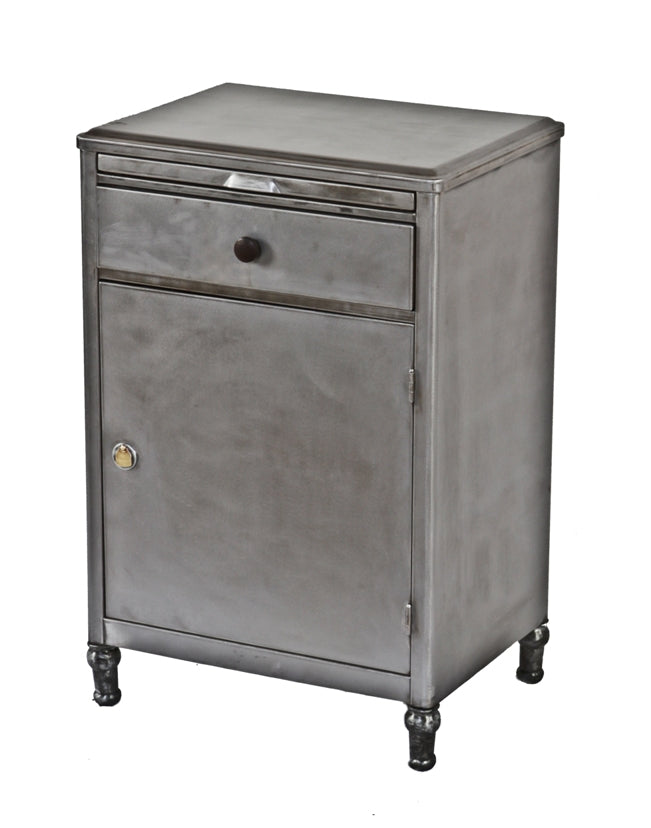heavily reinforced all american late 1940's industrial heavy gauge steel factory office storage cabinet with large pull-out shelf