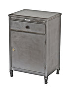 heavily reinforced all american late 1940's industrial heavy gauge steel factory office storage cabinet with large pull-out shelf
