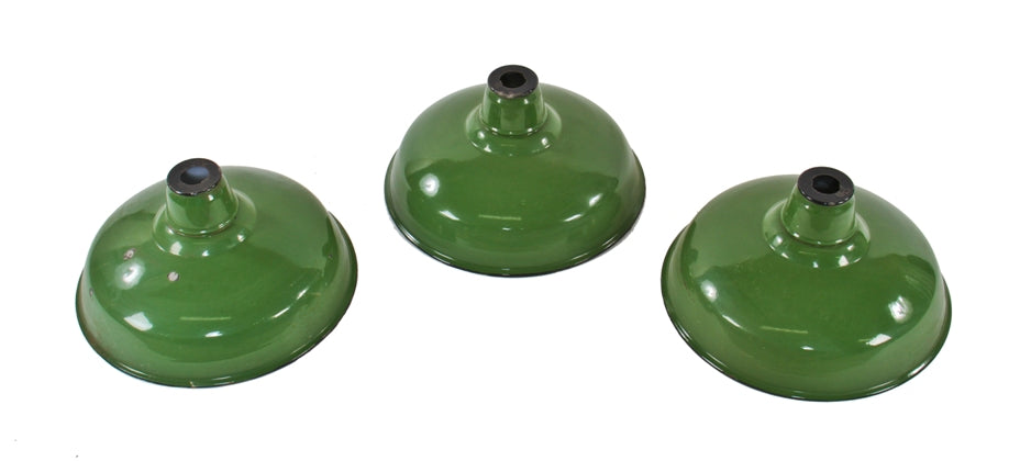 original c. 1940's american vintage industrial cbs building green porcelain enameled cold-rolled steel replacement reflectors