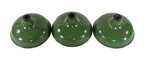 three original c. 1940's american industrial green porcelain enameled steel cbs studios building replacement pendant light reflectors