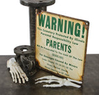 unusual late 1960's american single-sided porcelain enameled die cut steel illinois cemetery parent warning or cautionary sign