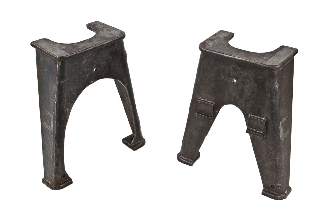 c. 1900-20 antique american industrial heavy duty cast iron factory machine shop bases with uniform brushed metal finish