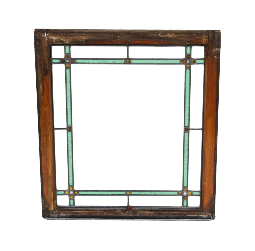 early 1920's antique american craftsman style chicago bungalow leaded art glass window with original wood sash frame