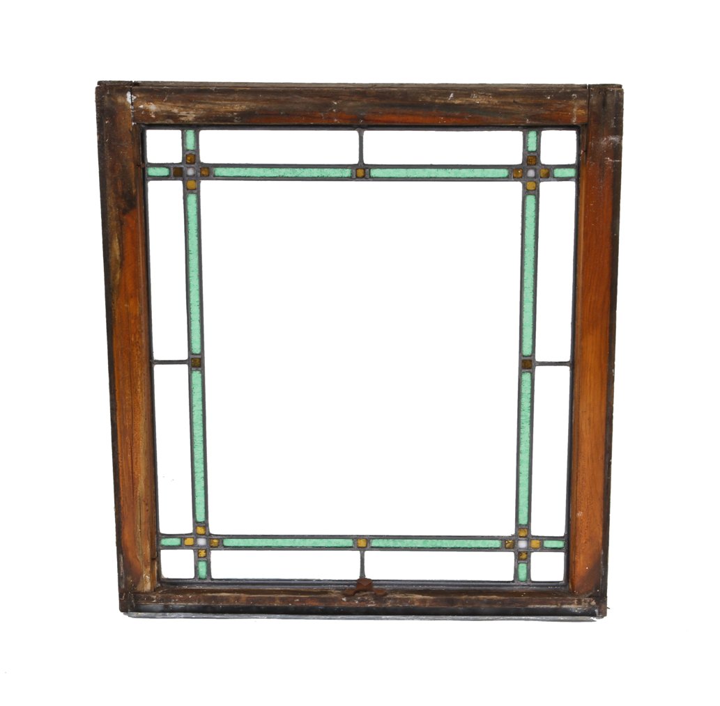 early 1920's antique american craftsman style chicago bungalow leaded art glass window with original wood sash frame