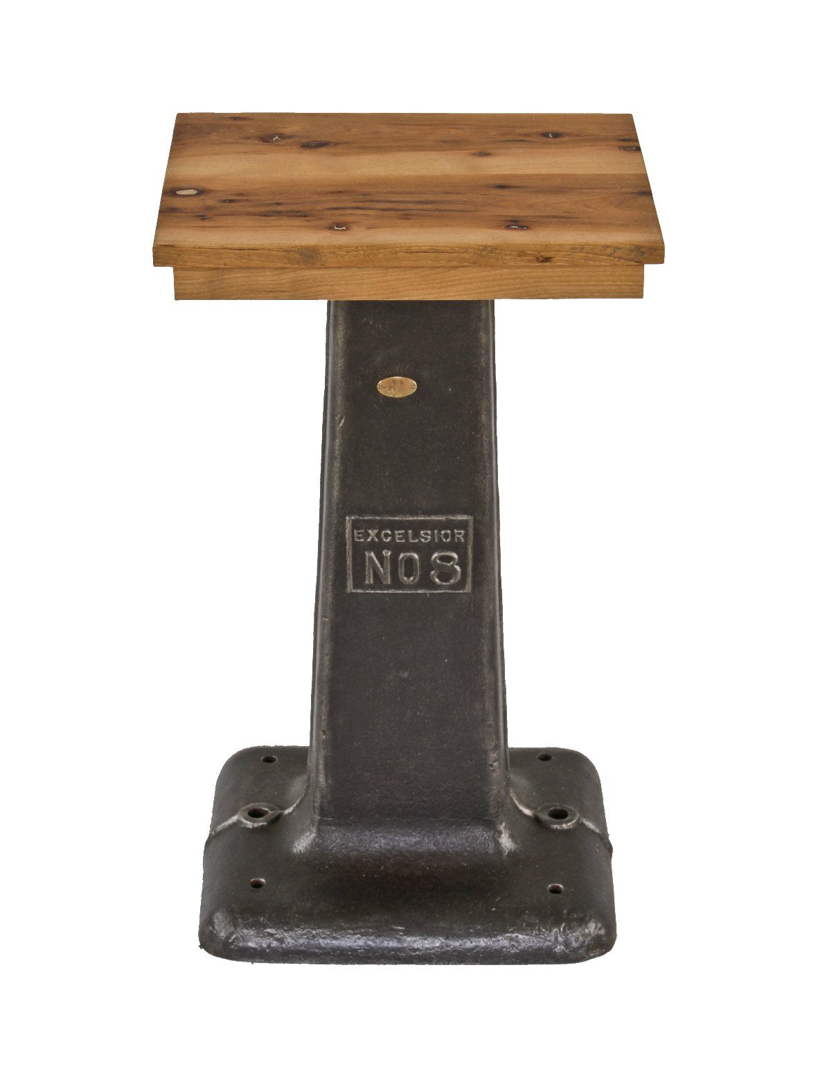 early 20th century antique american industrial excelsior "no. 8" factory machine base with newly added solid hickory wood tabletop