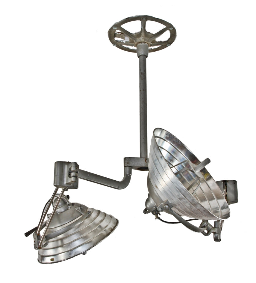 hard to find completely intact vintage american industrial cook county hospital double-arm articulating surgical ceiling light