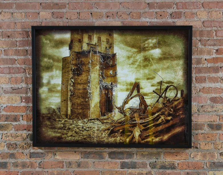 limited edition large format digital print entitled "grain elevator" with black enameled wood frame