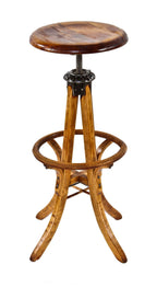 hard to find fully restored late 19th century all original solid birch wood adjustable height dietzgen draftsman stool with bent wood footrest