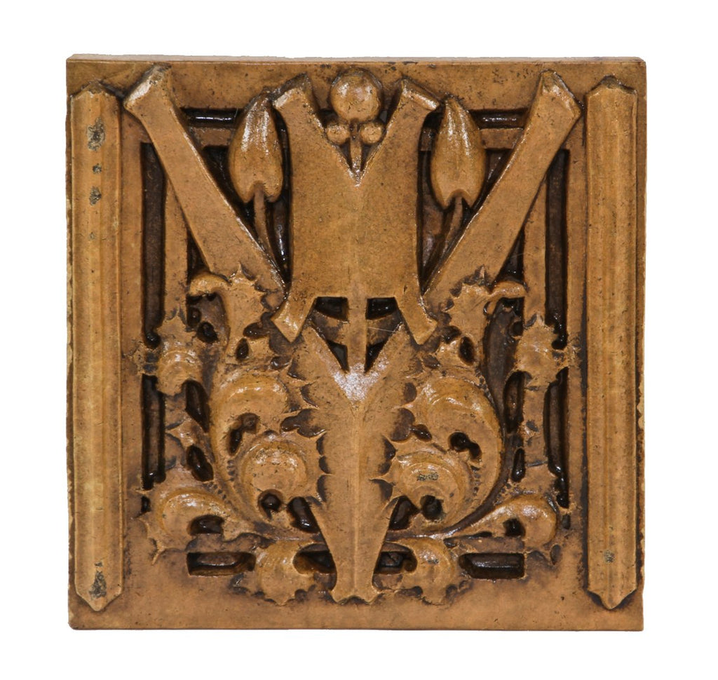 exceptionally well-designed c. 1930's american "sullivanesque" style slip glaze george grant elmslie-designed terra cotta panel