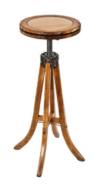 refinished highly sought after "dietzgen" varnished golden oak wood adjustable height draftsman stool with seat containing a pine wood inset