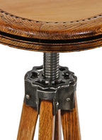 refinished highly sought after "dietzgen" varnished golden oak wood adjustable height draftsman stool with seat containing a pine wood inset