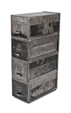 extremely rigid and all-welded joint late 1920's four stackable "l.b." cold-rolled steel filing cabinet units with brushed metal finish