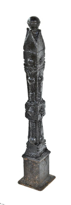 original 19th century antique american ornamental cast iron black enameled exterior residential newel post with ball finial