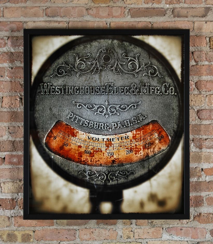 limited edition large format digital print entitled "voltmeter" with black enameled custom-built wood frame