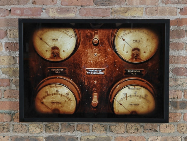 limited edition large format digital print entitled "gauges" with black enameled custom-built wood frame