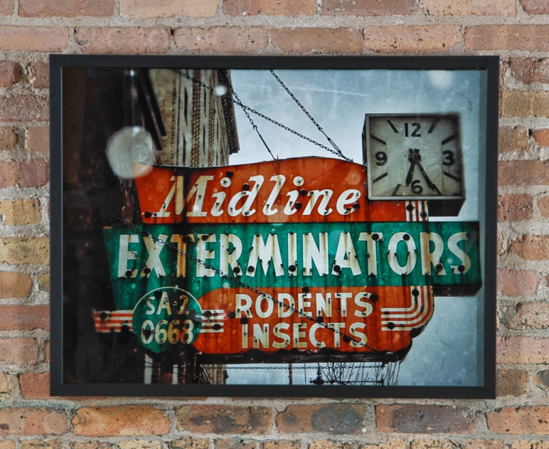 limited edition large format digital print entitled "exterminators" with black enameled custom-built wood frame
