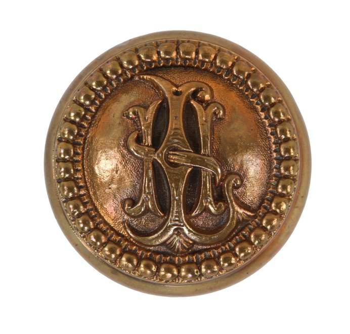 single late 19th century ornamental cast bronze monogrammed lexington hotel interior guestroom doorknob with beaded border