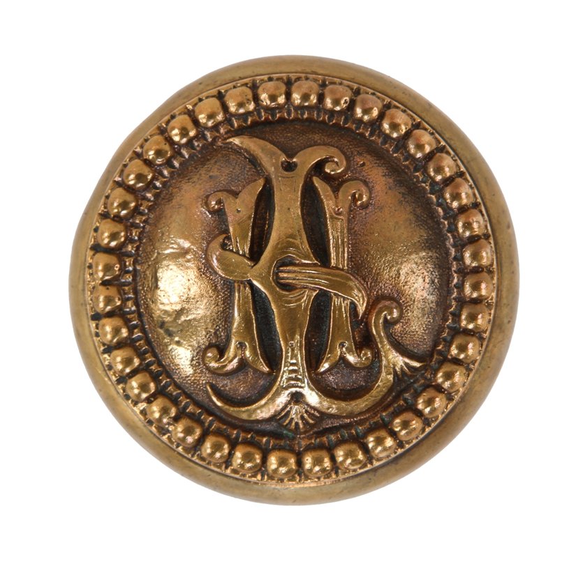 fanciful late 19th century original nicely aged interior lexington hotel guestroom monogrammed doorknob comprised of bronze