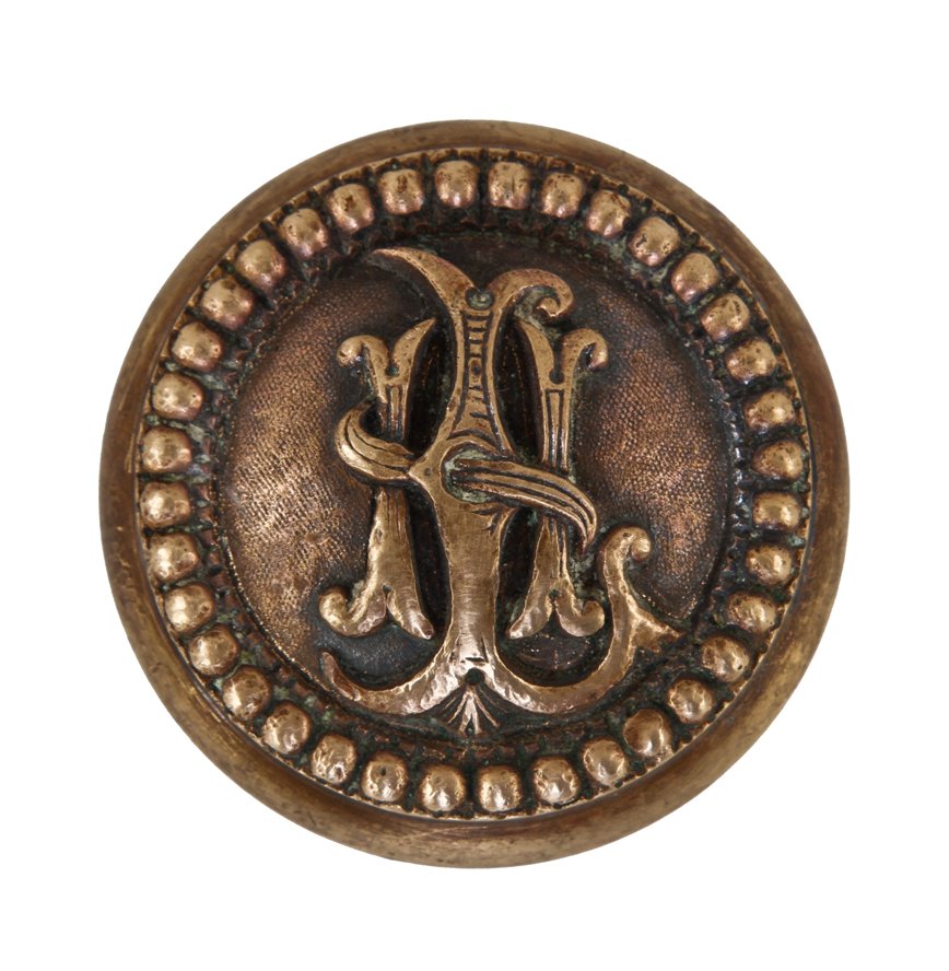 19th century original ornamental cast bronze historic lexington hotel interior guestroom monogrammed doorknob with fanciful lettering