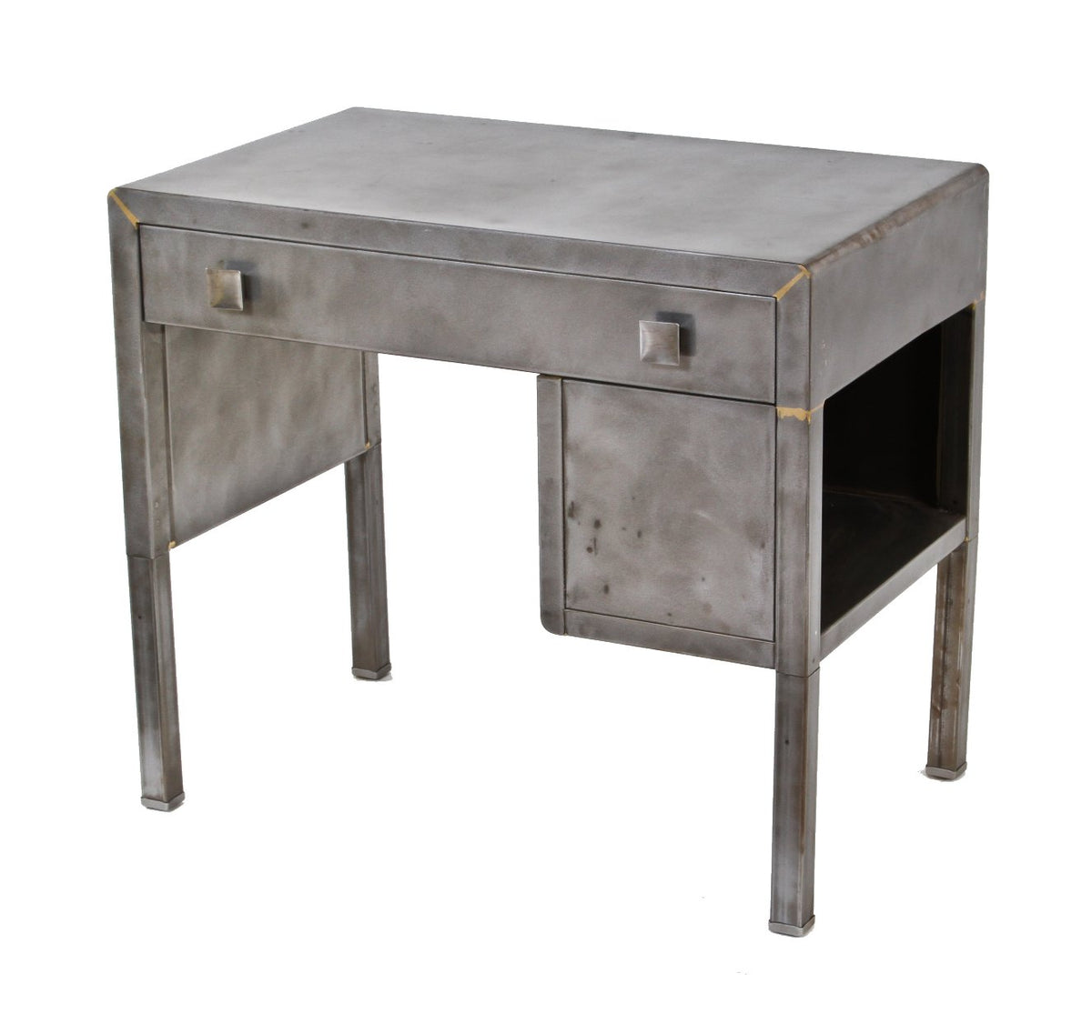 completely refinished c. 1940's american streamlined style machine age pressed and folded all-metal simmons student desk